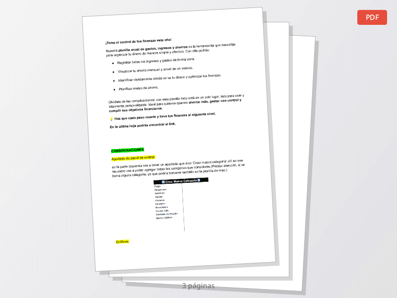 Planilla de Gastos, Ingresos y Ahorros Anual. Solo apto para Google Sheets — Documentos