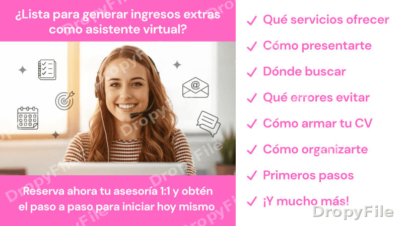 Guía "Cómo ganar dinero desde casa siendo Asistente Virtual" — Diseño Gráfico