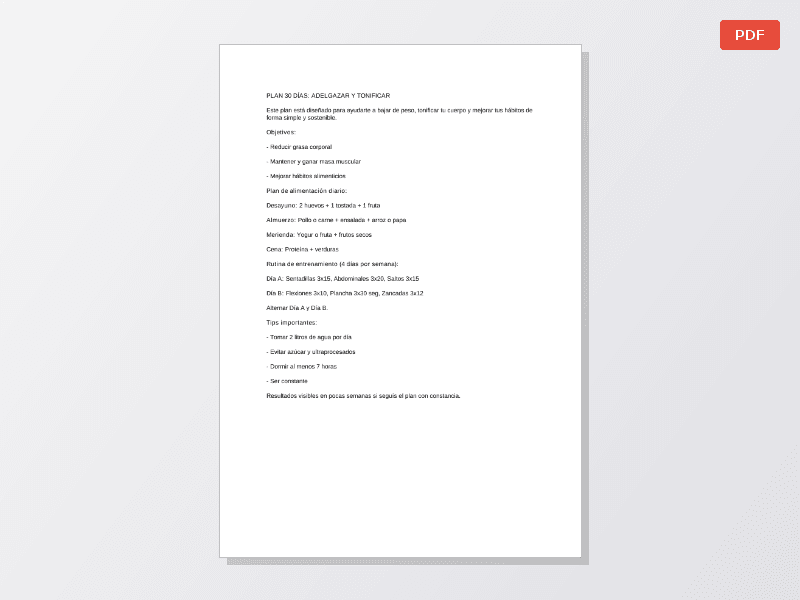 Plan 30 días para adelgazar y tonificar en casa — Documentos