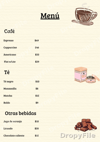 Plantilla de menú editable para cafetería minimalista y moderna — Diseño Gráfico